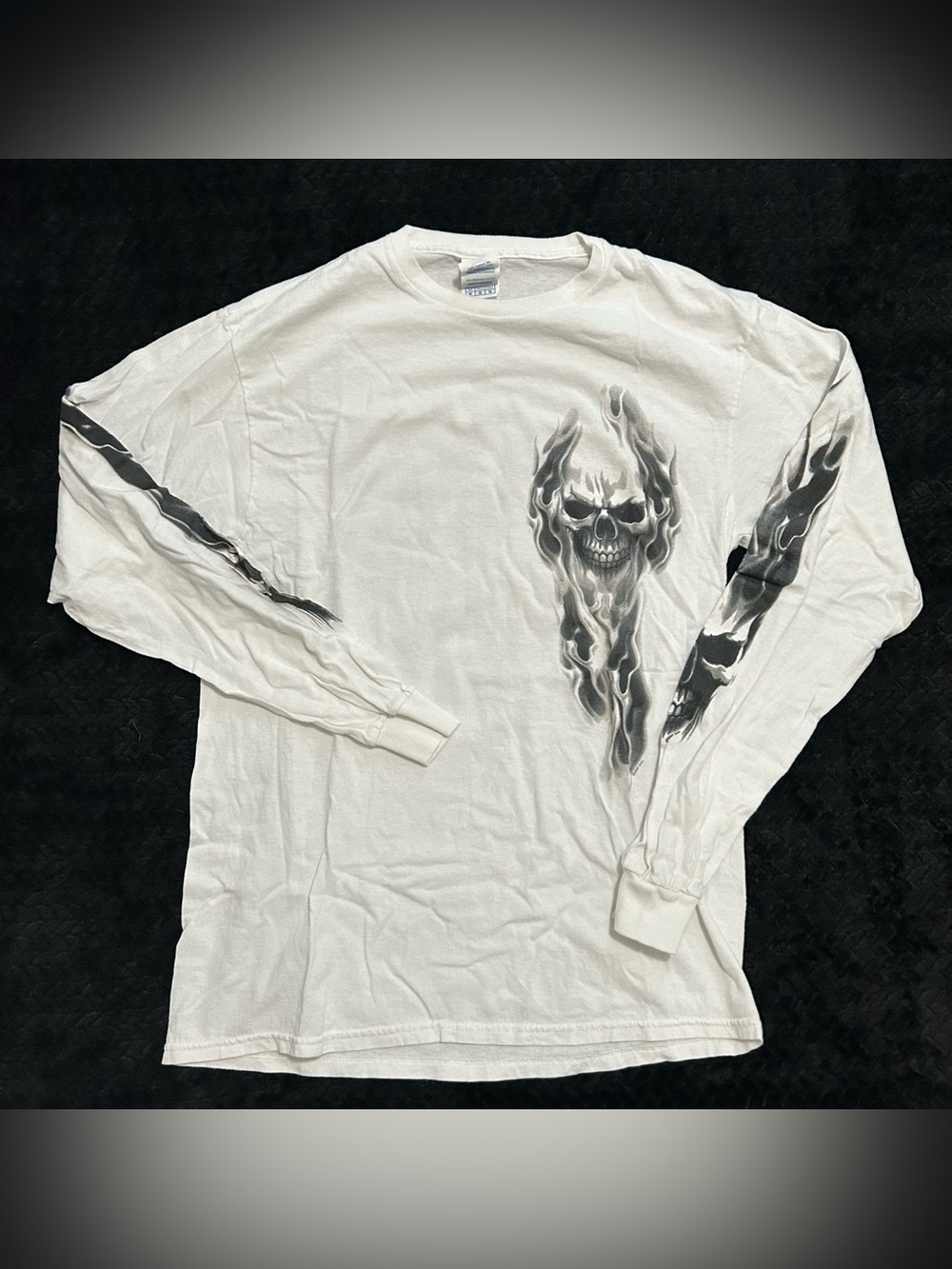 Vintage Y2K Flaming Skull Long Sleeve Shirt Delta Size Medium